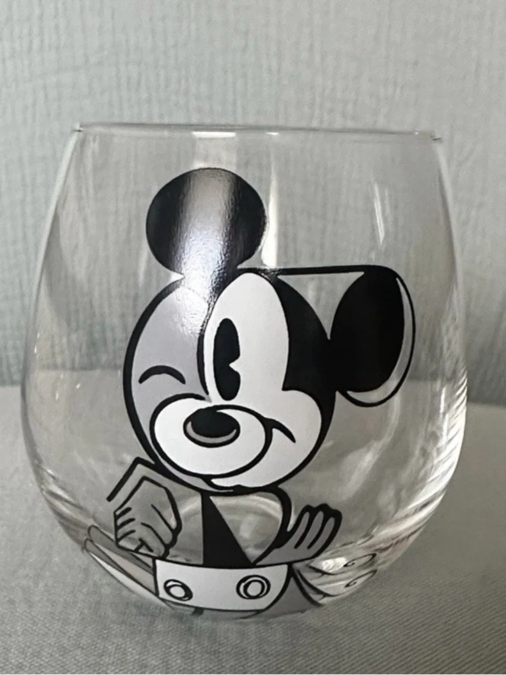 Disney Stemless Glass with Black Mickey Mouse Graphic (4) New